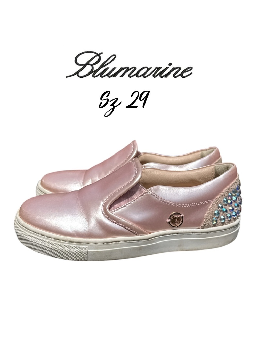 Blumarine Girls Metallic Pink Rhinestone Slip On Sneakers Size EU 29 l